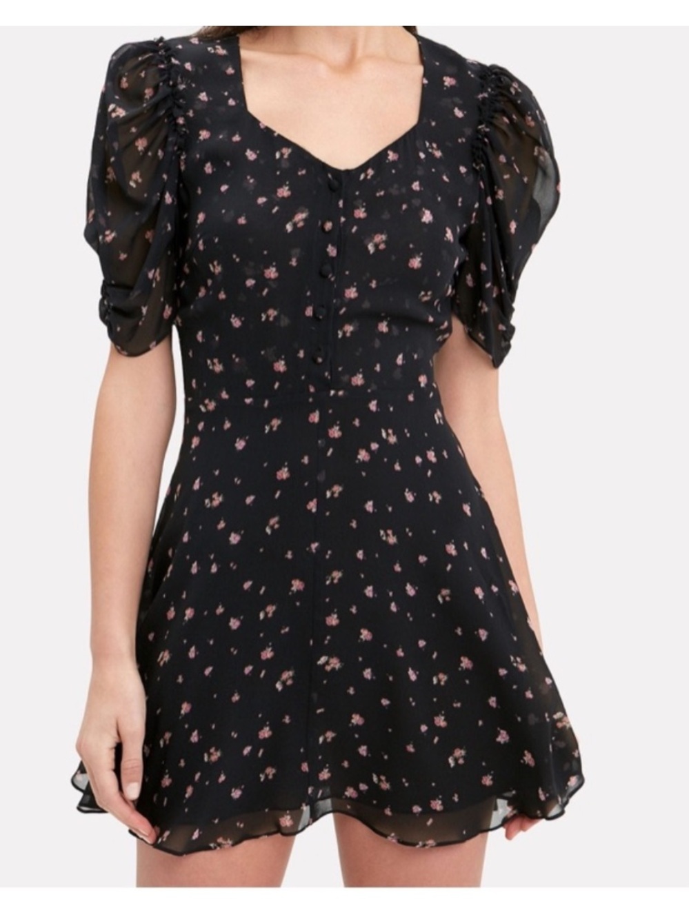 Loveshackfancy Cora Dress in Black with Pink Flowers Size XS